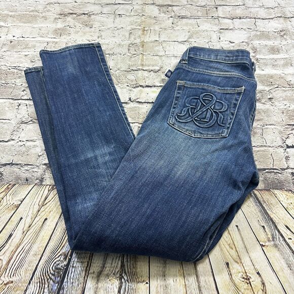 Rock & Republic Jeans Womens 10 Blue Berlin Mid-rise Straight Slim Stretch Denim - Picture 8 of 13